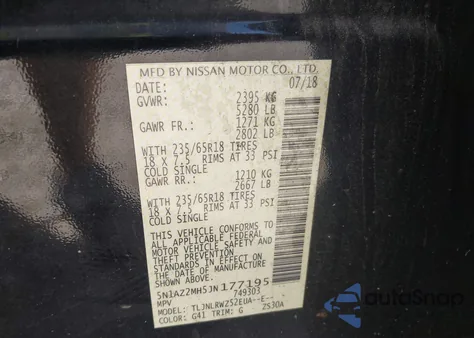 2018 Nissan Murano Sl из США, поврежденный, VIN 5N1AZ2MH5JN177195